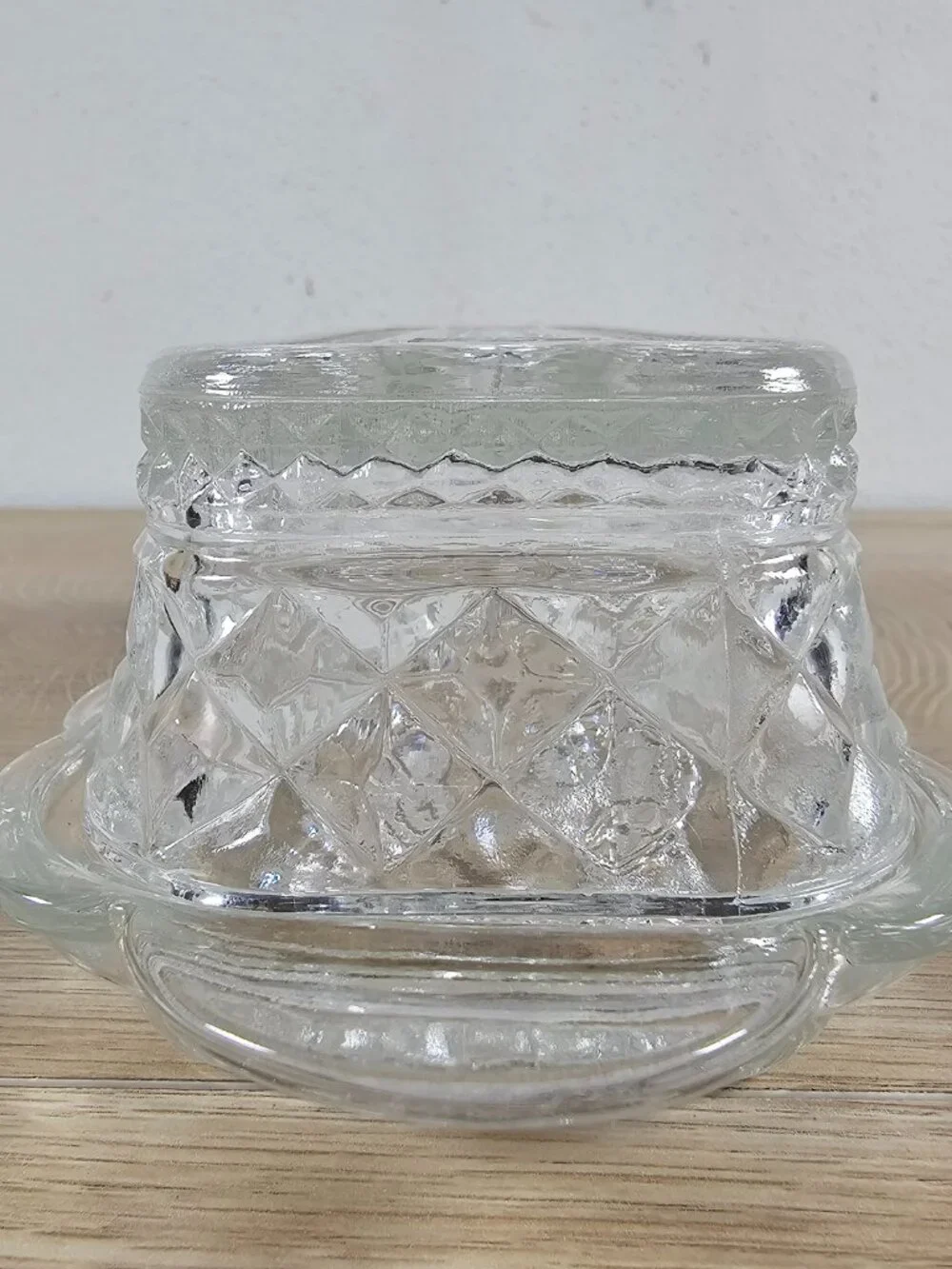 Anchor Hocking Wexford Butter Dish Clear Pressed Glass Diamond Pattern